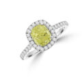 Platinum Fancy Yellow Diamond Cushion Halo ring