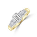 18ct Gold Emerald cut & Princess cut Rubover Diamond Ring