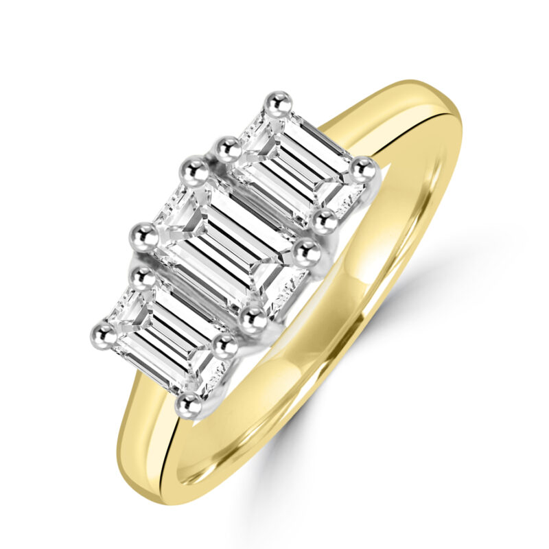 18ct Gold and Platinuim 3-stone Emerald cut EVS2 Diamond ring