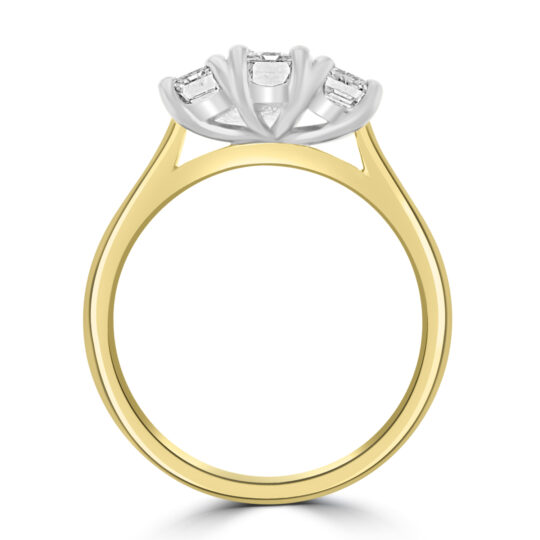 18ct Gold and Platinuim 3-stone Emerald cut EVS2 Diamond ring