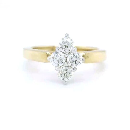 18ct Gold 4-Stone 2x2 Diamond Cluster Ring