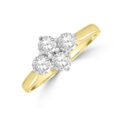 18ct Gold 4-stone 2×2 Diamond Cluster Wed fit Ring