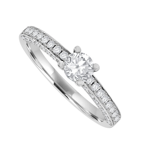 18ct Wh Solitaire Diamond Ring with Diamond set Shoulders