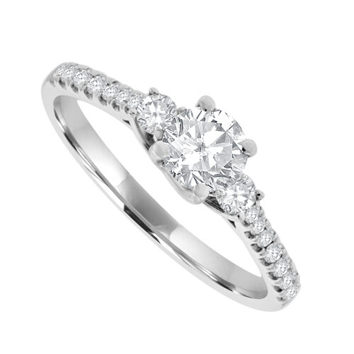 18ct White Gold Three-stone Diamond Ring with set Shoulders