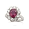 Platinum Oval Ruby and Diamond Cluster Ring