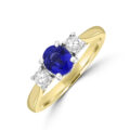 18ct Gold 3-stone .85ct Sapphire & Diamond Ring