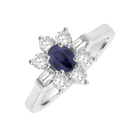 18ct White Gold 9-stone Sapphire & Diamond Cluster Ring