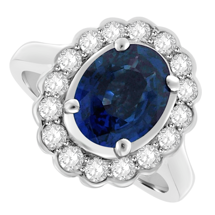 18ct White Gold Sapphire & Diamond Oval Cluster Ring