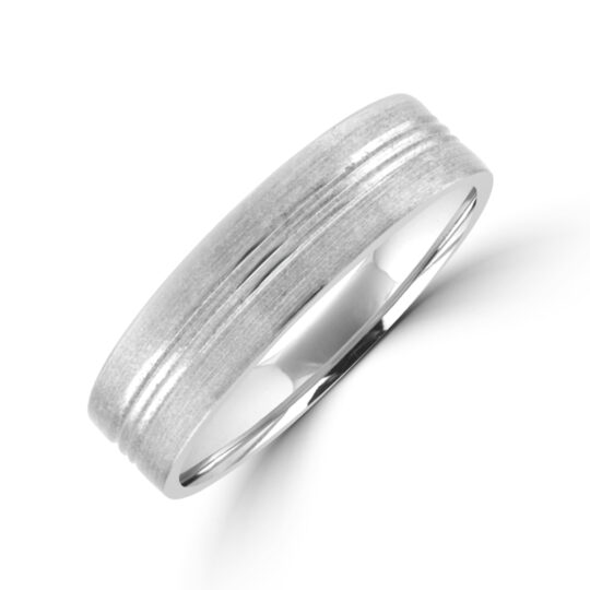 Palladium 6mm Tri-Lined Brushed Wedding Ring