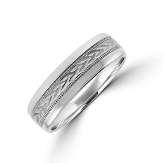 Palladium 6mm Court Patterned Wedding Ring