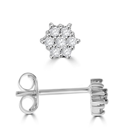 18ct White Gold 7-stone Diamond Star Cluster Earrings