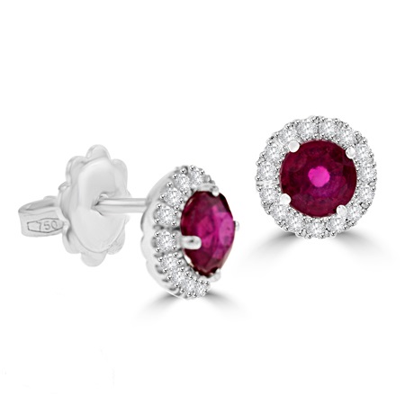 18ct White Gold Ruby & Diamond Halo Stud Earrings