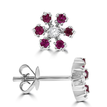 18ct White Gold Ruby & Diamond Star Stud Earrings