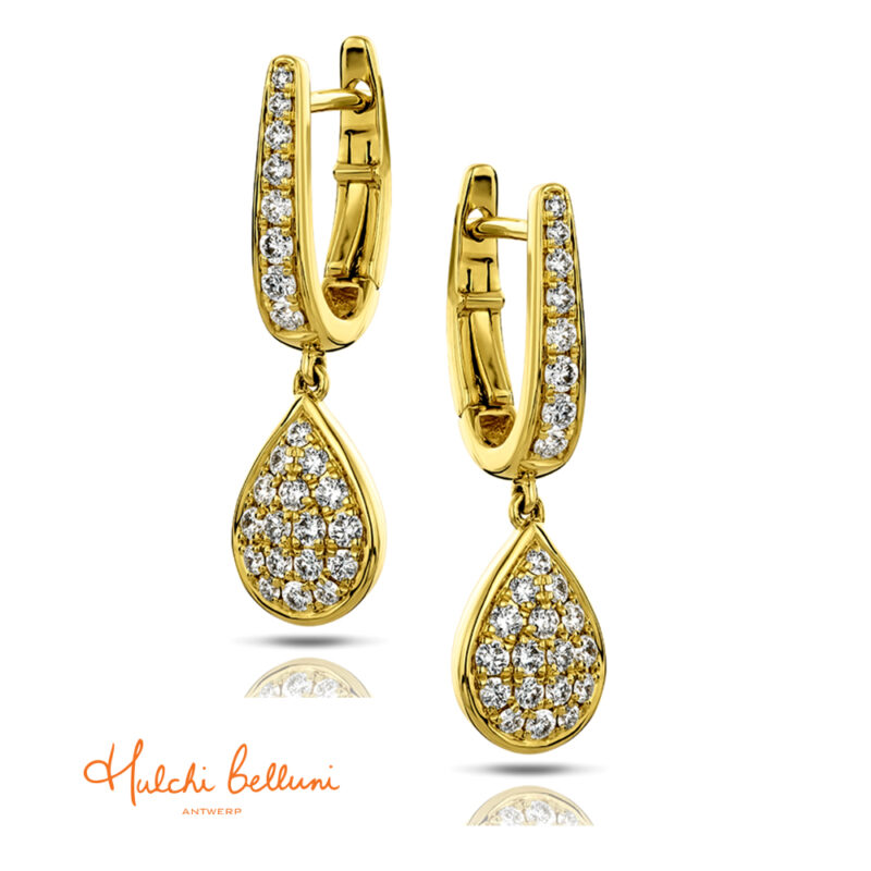 18ct Gold and pave Diamond Drop earrings by Hulchi Belluni