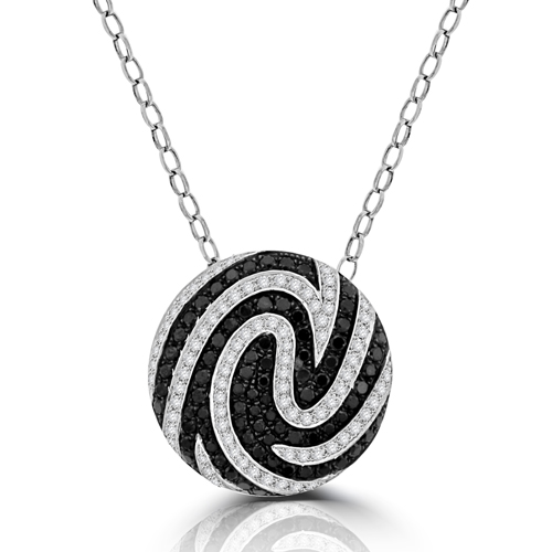 18ct White Gold Black & White Diamond Swirl Pendant