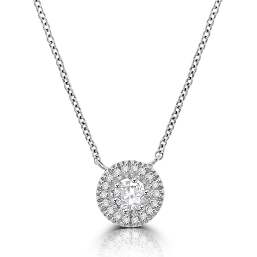 18ct White Gold 16" Diamond Halo Pendant Chain