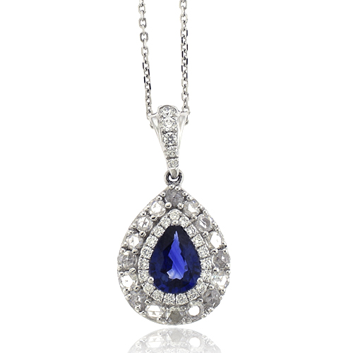 18ct White Gold 16" Sapphire & Diamond Pendant Chain