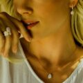 18ct Gold Pave Diamond Pear Funghetti Pendant by Hulchi Belluni