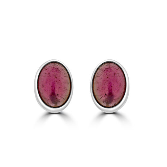 9ct White Gold Cobochon Tourmaline Stud Earrings
