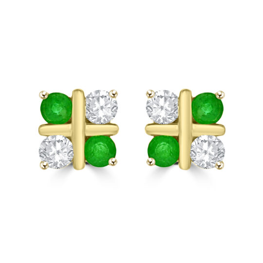 9ct Gold Emerald & Diamond 4-stone Stud Earrings