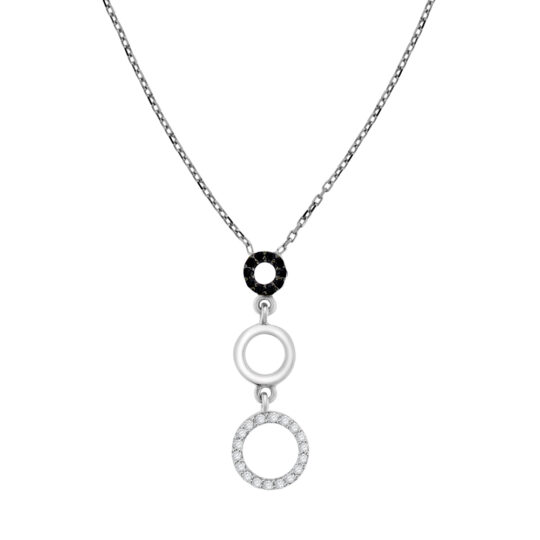 9ct White Gold Black & White Cubic Zirconia Pendant Chain
