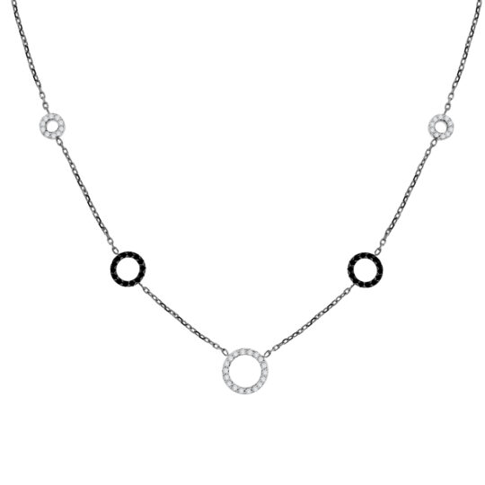 9ct White Gold Black & White Cubiz Zirconia Pendant Chain