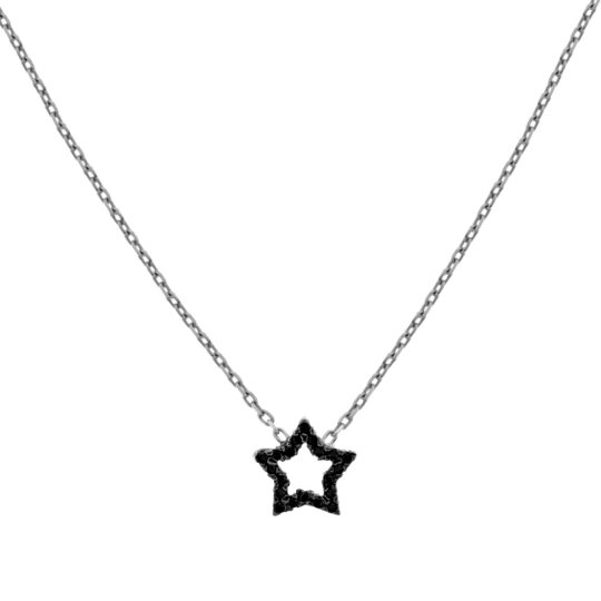 9ct White Gold Black & White Cubic Zirconia Star Pendant Chain