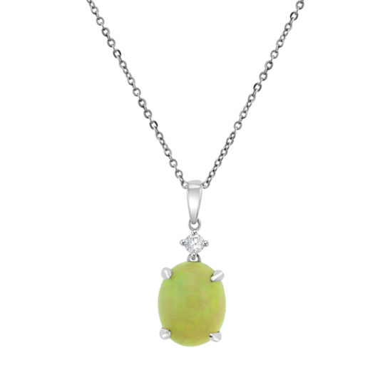9ct White Gold Opal & Diamond Pendant Chain