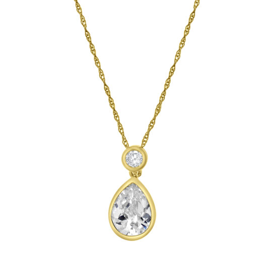 9ct Gold Pear & Brilliant Cubic Zirconia Pendant Chain
