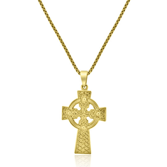 9ct Gold Engraved Celtic Cross Pendant