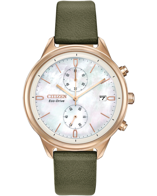 Citizen Eco-Drive Ladies Rose Gold Chronograph Strap Watch