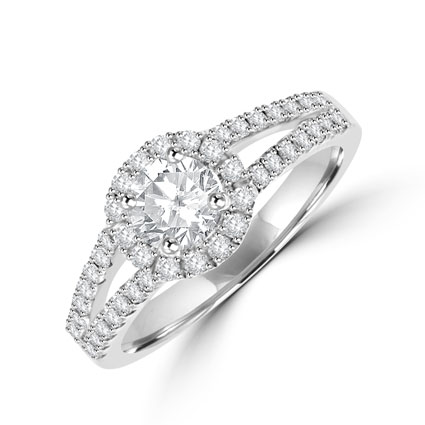 Platinum Solitaire Diamond Halo Split Ring