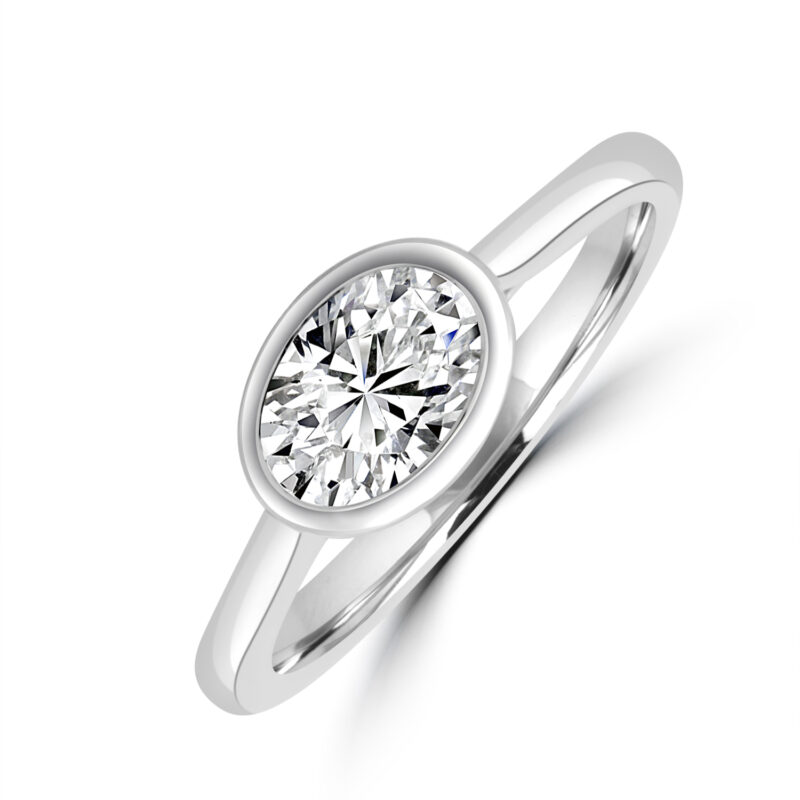 Platinum Oval EVS2 Diamond Rubover Landscape Solitaire ring