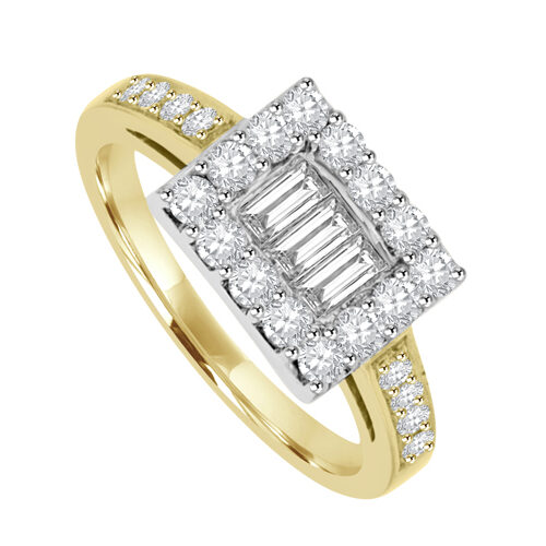 18ct Gold Diamond Baguette Cluster Oblong Ring