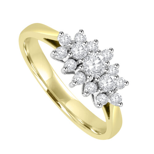 18ct Gold 15-stone Diamond Triple Cluster Ring