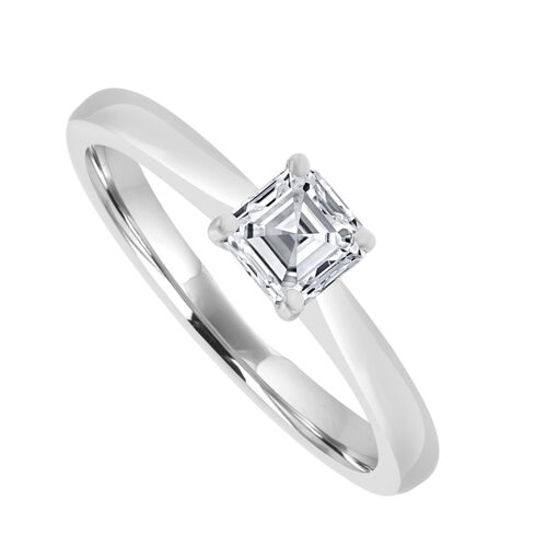 18ct White Solitaire Diamond Aascher Cut 4Claw