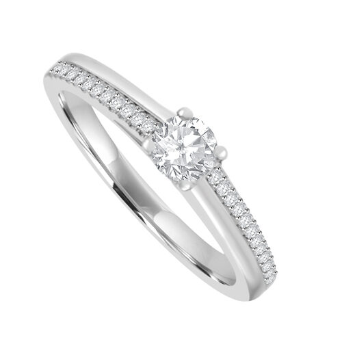 18ct Solitaire Diamond Engagament Ring. Offset Diamond Shoulder