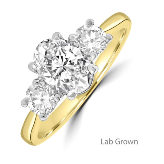 18ct Gold Platinum Oval and Round Three-stone Lab Grown ring