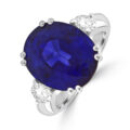 Platinum Three-stone 11.18ct Sapphire and GSi1 Diamond ring