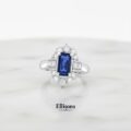 Platinum Sapphire Baguette Diamond Cluster ring