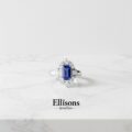 Platinum Sapphire Baguette Diamond Cluster ring