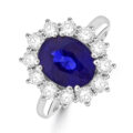 Platinum 3.78ct Sapphire and Diamond Oval Cluster ring