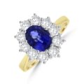 18ct Gold Oval Sapphire and Diamond Wedd Fit cluster ring