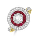 18ct Gold Platinum Ruby and IVS2 Diamond Target ring