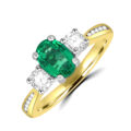 18ct Gold Oval Emerald and Diamond Trilogy ring