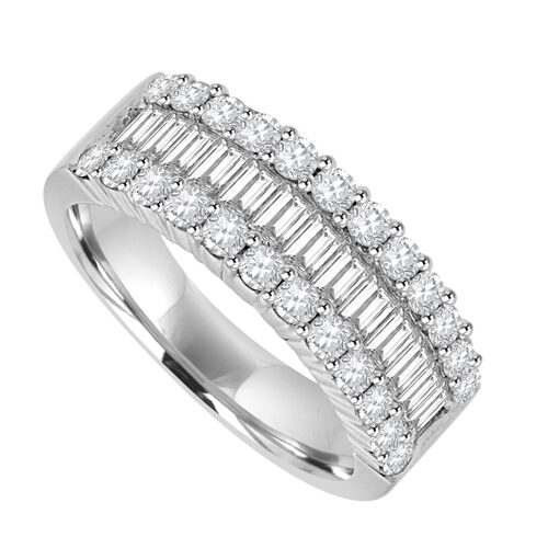 18ct White Gold Three-row Baguette Diamond Eternity Ring