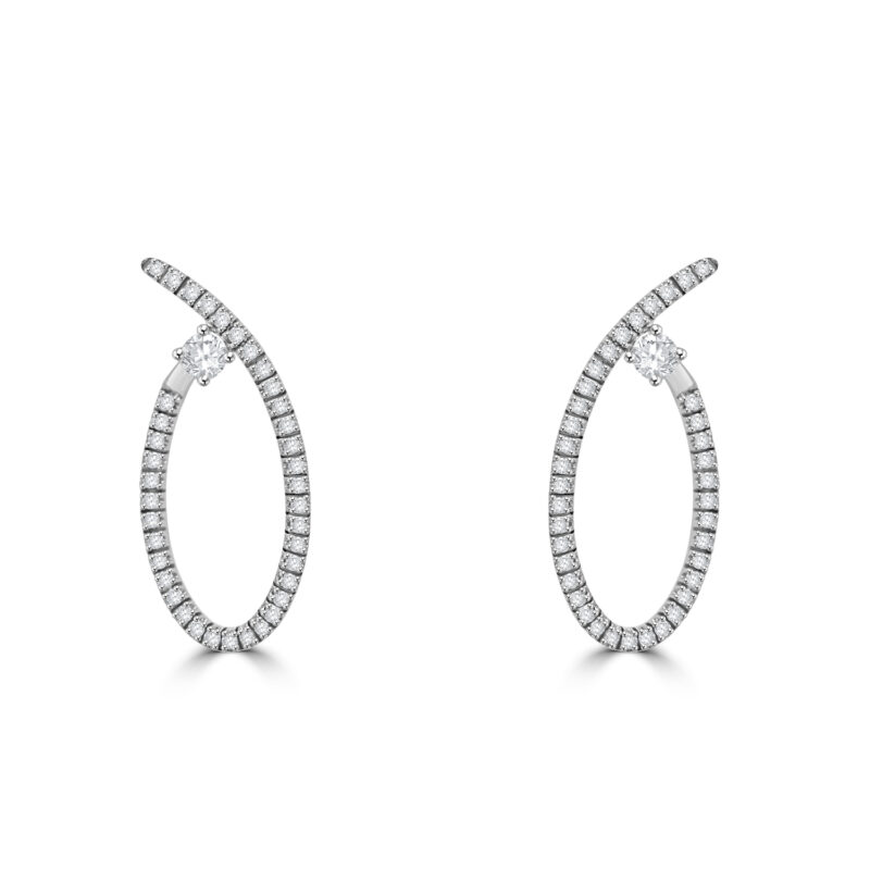 18ct White Gold Diamond Solitaire Cross over earrings