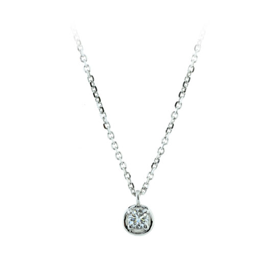 18ct White Gold Solitaire Diamond Bertani Pendant Chain