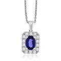 18ct White Gold Sapphire and Diamond Halo Pendant chain