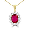18ct Gold Ruby Cushion and Diamond Cluster pendant